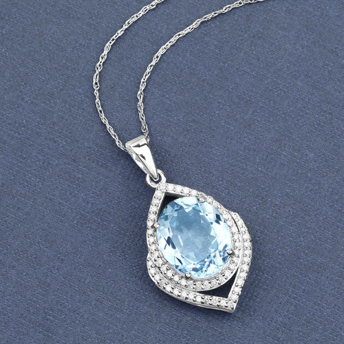 Colgante de Aguamarina y Diamante de 3.82 Quilates en Oro Blanco de 14K