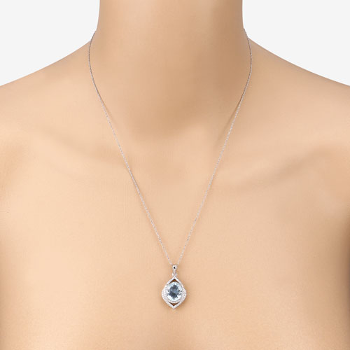 Colgante de Aguamarina y Diamante de 3.82 Quilates en Oro Blanco de 14K