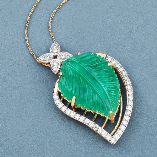 Colgante de Esmeralda Colombiana de 29.67 Quilates y Diamante en Oro de 14K