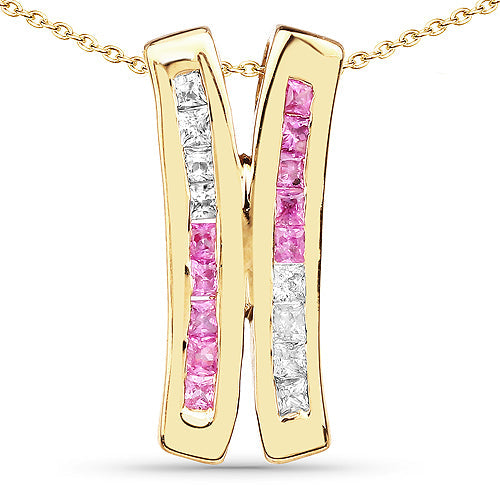 Colgante de Zafiro Rosa y Zafiro Blanco Bañado en Oro Amarillo de 14K
