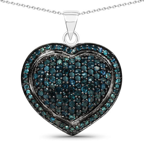 1.25 Carat Genuine Blue Diamond Pendant in Sterling Silver