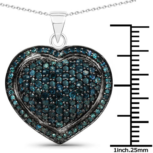 1.25 Carat Genuine Blue Diamond Pendant in Sterling Silver