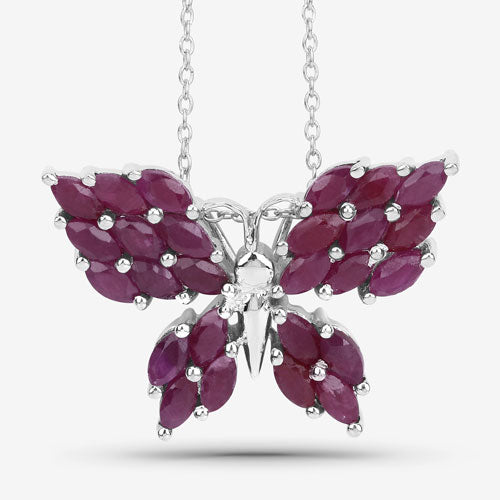 3.12 Carat Genuine Ruby Butterfly Pendant in Sterling Silver