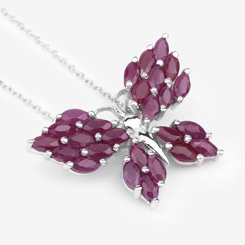 3.12 Carat Genuine Ruby Butterfly Pendant in Sterling Silver