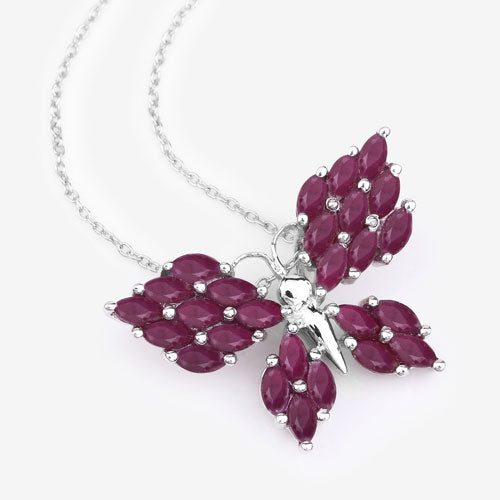 3.12 Carat Genuine Ruby Butterfly Pendant in Sterling Silver