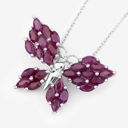 3.12 Carat Genuine Ruby Butterfly Pendant in Sterling Silver