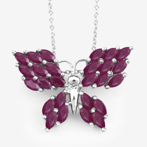 3.12 Carat Genuine Ruby Butterfly Pendant in Sterling Silver