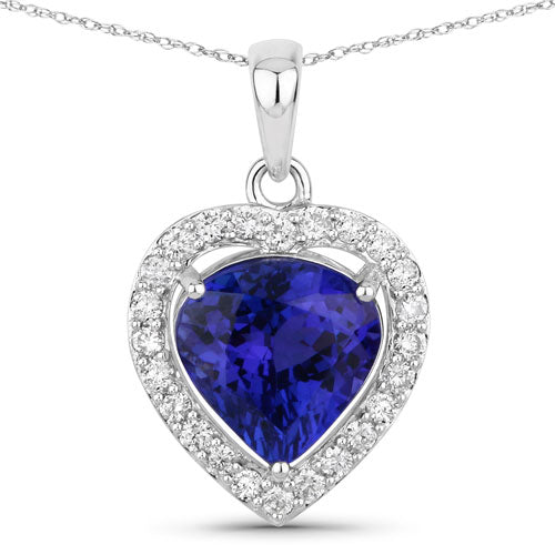 3.74 Carat Genuine Tanzanite and White Diamond Pendant in 14K White Gold