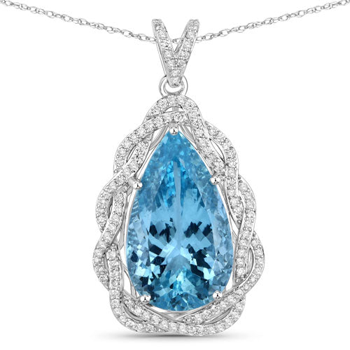 Pendentif en or blanc 14K avec aquamarine de 11,90 carats et diamants