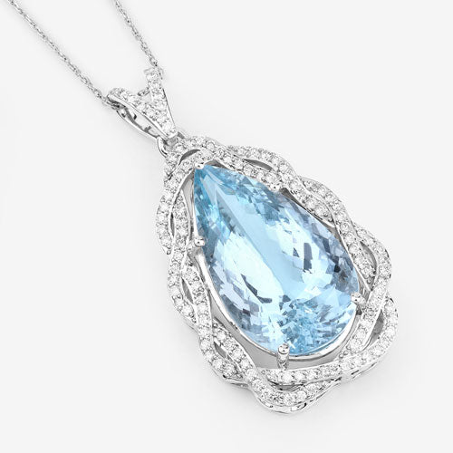 Pendentif en or blanc 14K avec aquamarine de 11,90 carats et diamants
