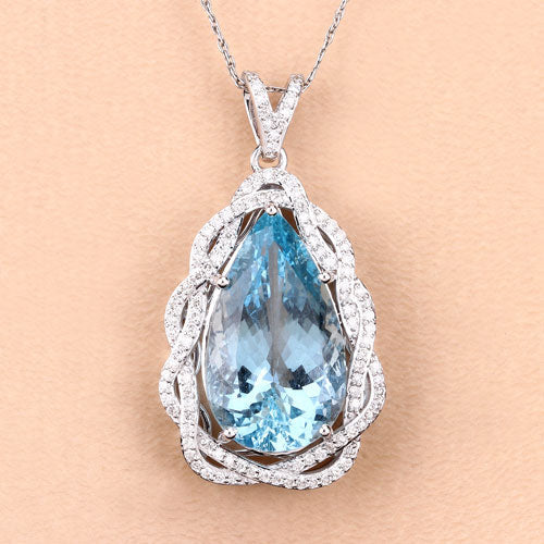 Pendentif en or blanc 14K avec aquamarine de 11,90 carats et diamants