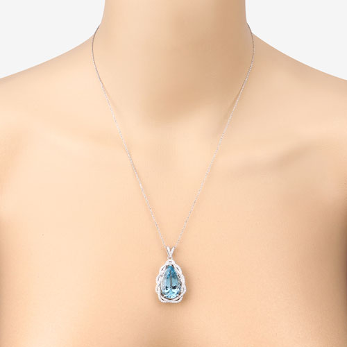 Pendentif en or blanc 14K avec aquamarine de 11,90 carats et diamants