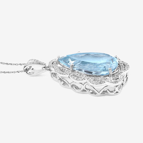Pendentif en or blanc 14K avec aquamarine de 11,90 carats et diamants