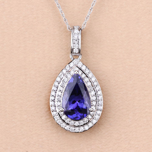 Colgante de Tanzanita y Diamante Blanco de 2.56 Quilates en Oro Blanco de 14K