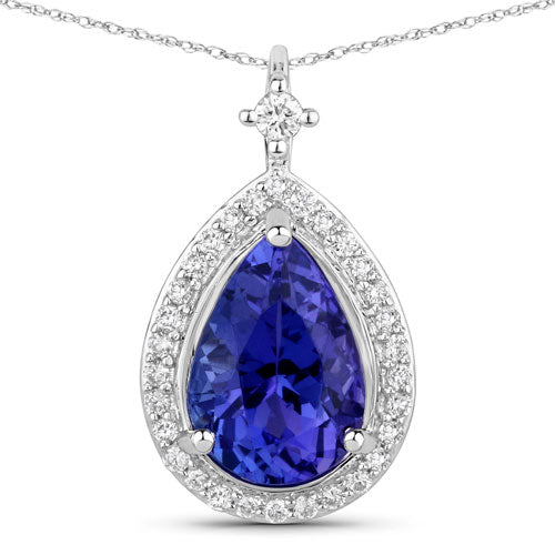 Colgante de Tanzanita y Diamante Blanco de 2.20 Quilates en Oro Blanco de 14K