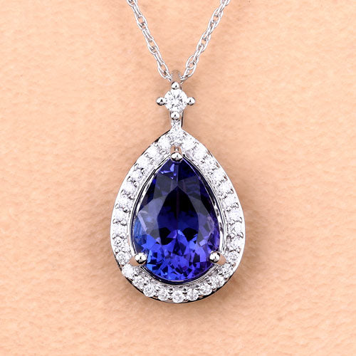 Colgante de Tanzanita y Diamante Blanco de 2.20 Quilates en Oro Blanco de 14K