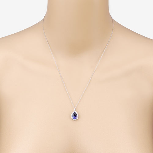 Colgante de Tanzanita y Diamante Blanco de 2.20 Quilates en Oro Blanco de 14K