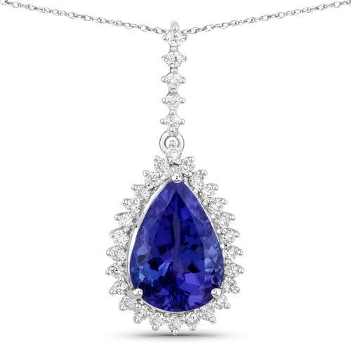 Pendentif en Tanzanite et Diamant Blanc de 3,05 Carats en Or Blanc 14K