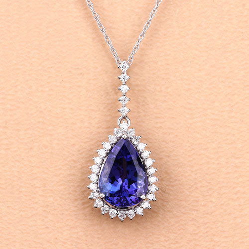 Pendentif en Tanzanite et Diamant Blanc de 3,05 Carats en Or Blanc 14K