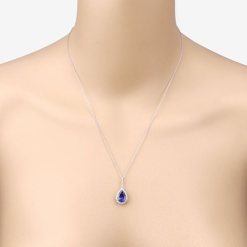 Pendentif en Tanzanite et Diamant Blanc de 3,05 Carats en Or Blanc 14K