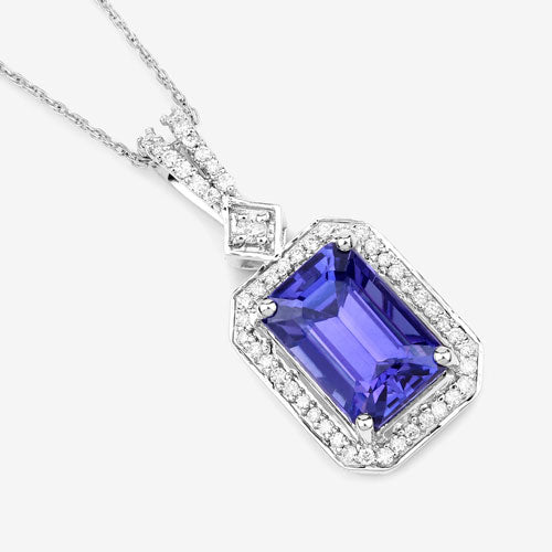 Pendentif en tanzanite véritable de 2,56 carats et diamants blancs en or blanc 14K