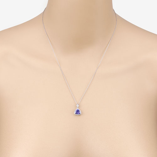 1.71 Carat Genuine Tanzanite and White Diamond Pendant in 14K White Gold