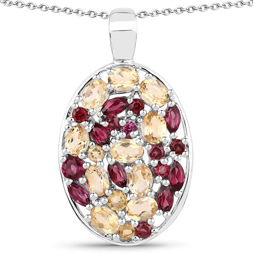 2.88 Carat Genuine Citrine and Rhodolite Sterling Silver Pendant