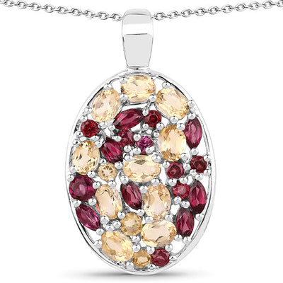 2.88 Carat Genuine Citrine and Rhodolite Sterling Silver Pendant