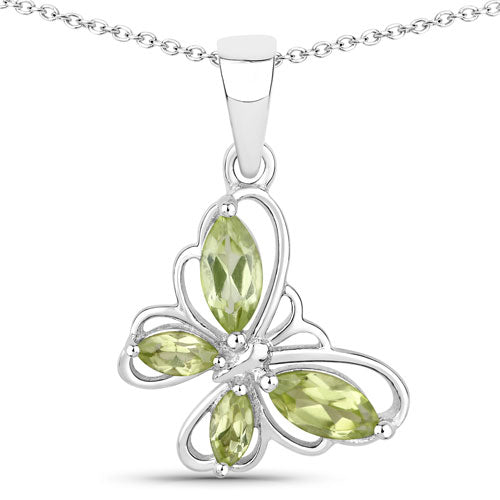 0.64 Carat Genuine Peridot .925 Sterling Silver Butterfly Pendant