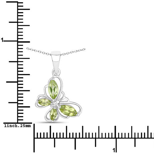 0.64 Carat Genuine Peridot .925 Sterling Silver Butterfly Pendant