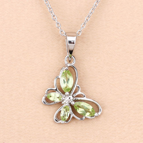 0.64 Carat Genuine Peridot .925 Sterling Silver Butterfly Pendant
