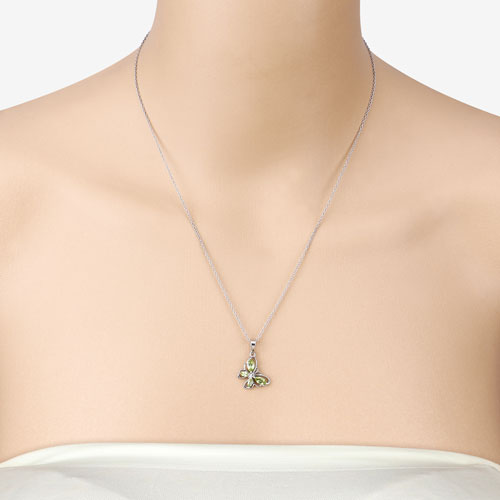 0.64 Carat Genuine Peridot .925 Sterling Silver Butterfly Pendant