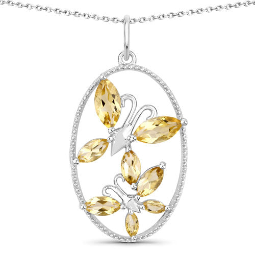 2.30 Carat Genuine Citrine Butterfly Pendant in Sterling Silver