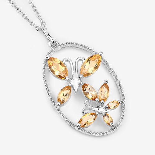 2.30 Carat Genuine Citrine Butterfly Pendant in Sterling Silver