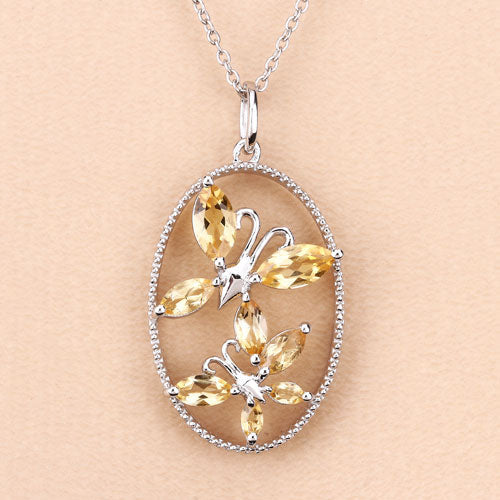 2.30 Carat Genuine Citrine Butterfly Pendant in Sterling Silver