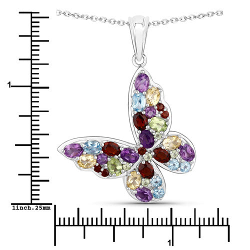 Pendentif papillon multi-stones de 3,80 carats en argent sterling