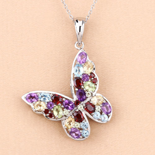 Pendentif papillon multi-stones de 3,80 carats en argent sterling