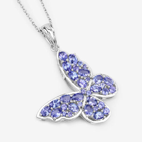 3.78 Carat Genuine Tanzanite Butterfly Pendant in Sterling Silver