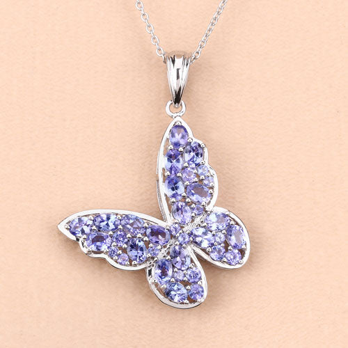 3.78 Carat Genuine Tanzanite Butterfly Pendant in Sterling Silver