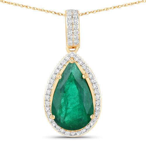 IGI Certified 3.22 Carat Zambian Emerald & Diamond 14K Gold Pendant