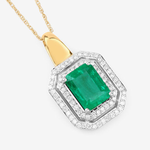 Colgante de Esmeralda Zambiana y Diamantes Certificado IGI de 2.37 Quilates en Oro de 14K