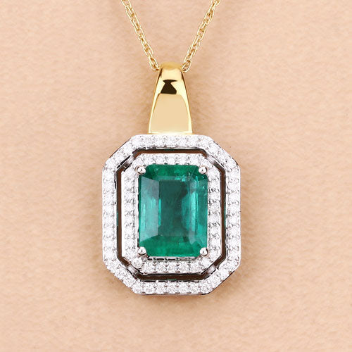 Colgante de Esmeralda Zambiana y Diamantes Certificado IGI de 2.37 Quilates en Oro de 14K