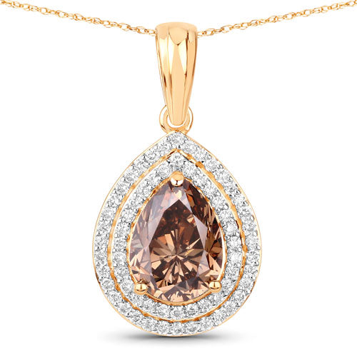 Colgante de Diamante Marrón Certificado IGI de 2.01 Quilates en Oro Amarillo de 18K