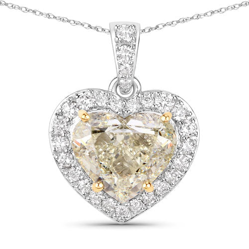 Pendentif en cœur en diamant jaune clair de 4,51 carats en or blanc 18K