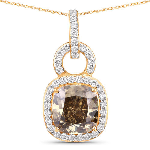 Colgante de Diamante Marrón Certificado IGI de 2.50 Quilates en Oro Amarillo de 18K