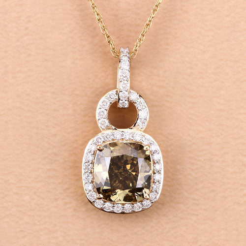 Colgante de Diamante Marrón Certificado IGI de 2.50 Quilates en Oro Amarillo de 18K