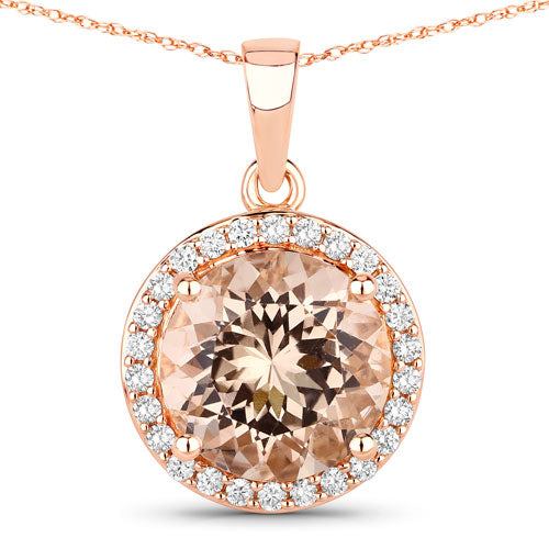 Colgante de Morganita y Diamante Blanco de 3.61 Quilates en Oro Rosa de 14K