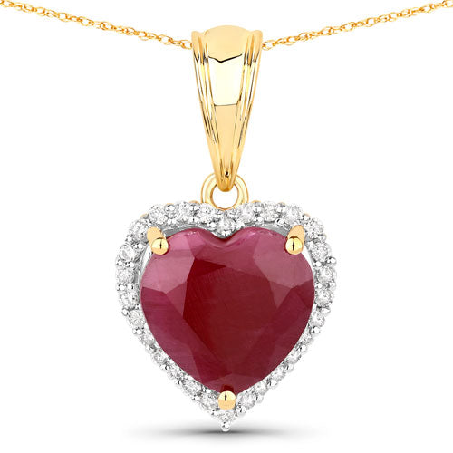 Pendentif en rubis véritable de 4,47 carats et diamants blancs en or jaune 14K