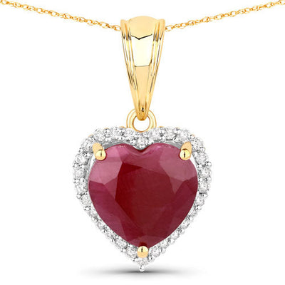 4.47 Carat Genuine Ruby and White Diamond Pendant in 14K Yellow Gold