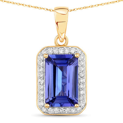 Pendentif en Tanzanite et Diamant de 2,15 Carats en Or 14K